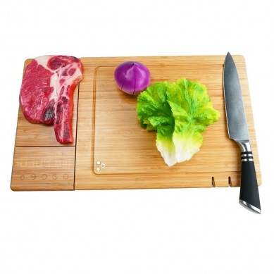 Bamboo Wood Electronic Digital Kitchen Weighing Scale Cutting Chopping Board With Tray Knife Sharpener Gift Box Packaging