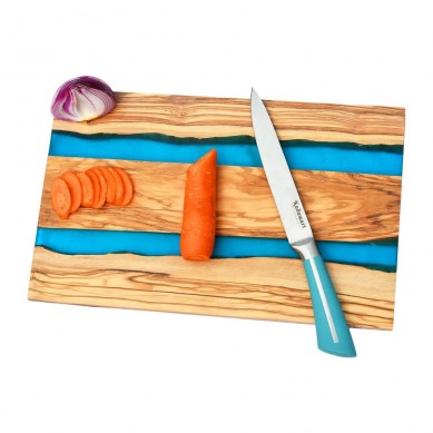 Epoxy Olive Wood And Blue River Resin Cutting Chopping Board Chopper Vegetable Cutter Bamboo Artbamboo Kitchen