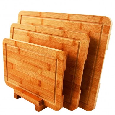 Wholesale Solid Wood Butcher Block 3 Pcs In 1 Set Bamboo Cutting Board With Stand Juice Groove Kitchen Schneidebrett Bambus