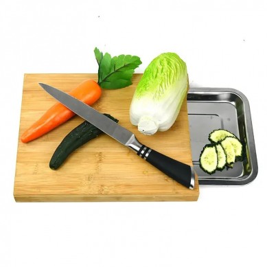 Bamboo Wood Cutting Board Kitchen Chopping Serving Board Slide-out White Ceramic Bowl Cutting Board with Juice Groove