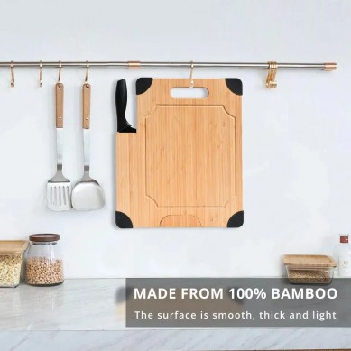 Extra Large Organic Bamboo Wood Cutting Board with 4 Non-Slip Grip, Build in Knife, Chopping Boards and Butcher Block