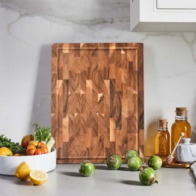 Walnut Large Cutting Board End Grain Charcuterie Board with Deep Juice Butcher Block Serving Board with Sorting Compartment