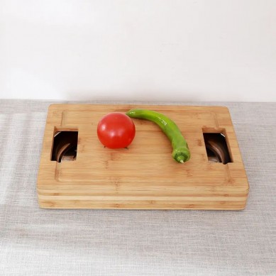 Kitchen Items Bamboo Chopping Block Cutting Board with 2 Round Bowl