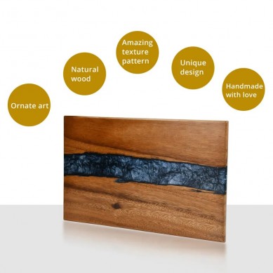 2023 New Design Black Walnut & Resin Cutting Boards Handmade Charcuterie Board Resin Blue Serving Tray for Kitchen