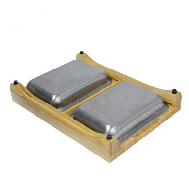 Large Bamboo Cutting Board with 2 Big Organizing Stainless Steel Trays Space Saver Design Eco Friendly