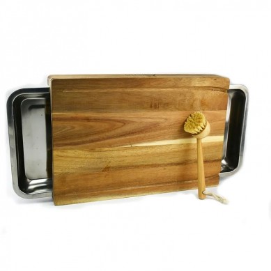 Eco friendly Wooden Meat Large Chopping Block Bamboo Cutting Board with Stainless Steel Trays