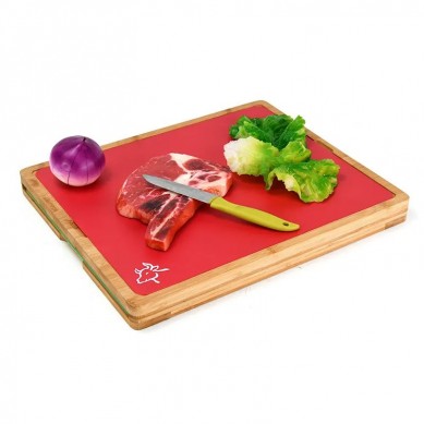 Easy to Clean Bamboo Wood Cutting Board with set of 6 Color Coded Flexible Cutting Mats with Food Icons Chopping Board Set