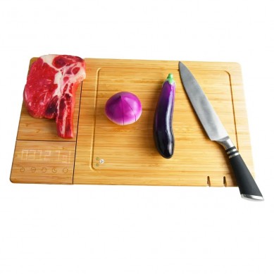 Bamboo Wood Electronic Digital Kitchen Weighing Scale Cutting Chopping Board With Tray Knife Sharpener Gift Box Packaging