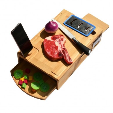 Chppping Board Wood Wooden Wine Rack Bamboo Chopping Board With Phone Holder Trays Graters Lid