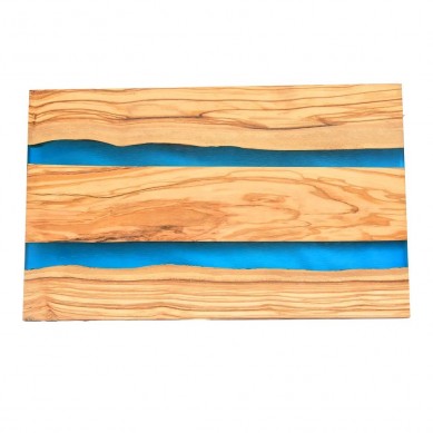 Heavy Duty Hard Solid Epoxy Olive Wood Blue River Resin Cutting Chopping Board Butcher Block 2 In 1 Set