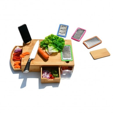 Multipurpose Large Bamboo Chopping Cutting Board With 4 Containers Drawer Juice Grooves For Kitchen Food Storage Tingsheng