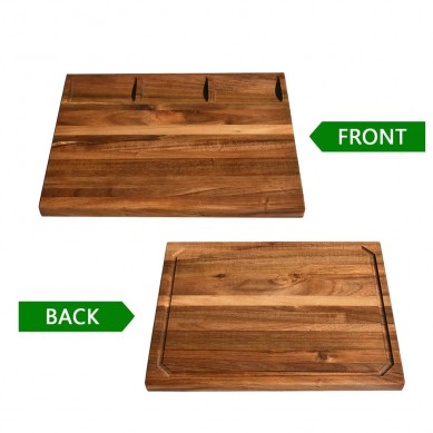 Over The Sink Thick Large Black Wooden Cutting Board Kitchen Acacia Wood 3 Built In Compartments