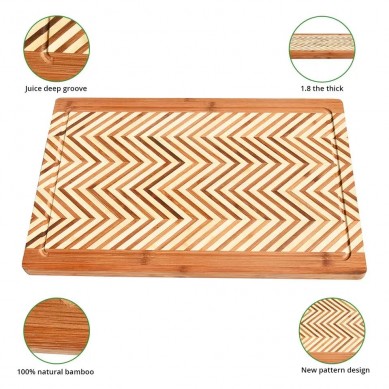 Bamboo Fishbone Diagram Pattern Cutting Chopping Board Solid Wood Oak Fish Bone Olive Multi Purpose