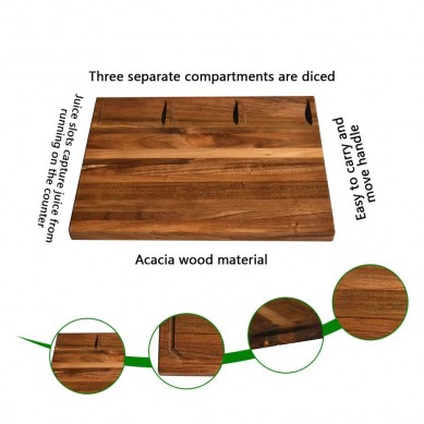 Eco-friendly Multi Purpose Double Side Large Acacia Wooden Chopping Board with Juice Groove & Handle Hole for Meat Vegetables