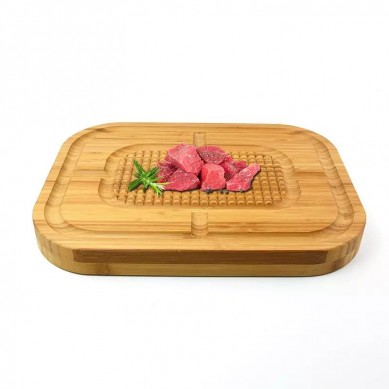 Extra Large Bamboo Heavy Duty Steak Butcher Block Turkey Carving Cutting Board with Deep Juice Groove and Spikes