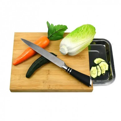 Bamboo Wood Cutting Board Kitchen Chopping Serving Board Slide-out White Ceramic Bowl Cutting Board with Juice Groove