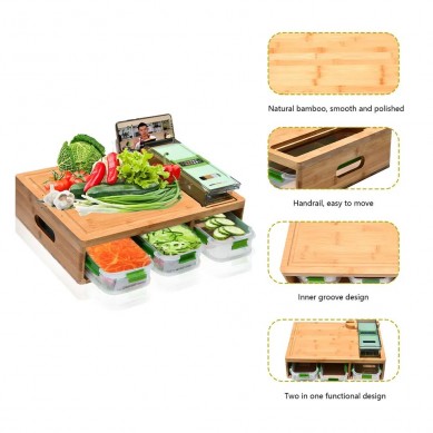 Extra Large Portable Vegetable Fruit Chopping Boards Bamboo Cutting Board with Containers and Grater Phone Holder