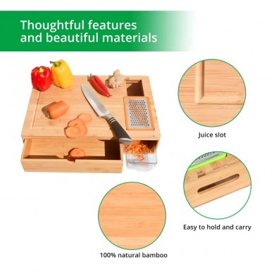 Extra Large Bamboo Prepdeck Cutting Board Multi Purpose Extential Over The Sink With Trays And 4 Graters