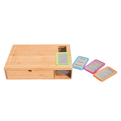 Wooden Cutting Board With Containers And Locking Lid Includes Built-In Grater For Food Storage Transport And Cleanup