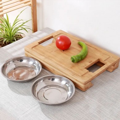 Kitchen Items Bamboo Chopping Block Cutting Board with 2 Round Bowl