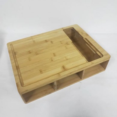 Extra Large Bamboo Cutting Board Set With Stackable Containers And Lock Lid, Built-in Grater For Easy Storage