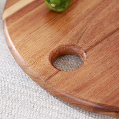 Custom Durable Acacia wood Round Chopping Cutting Board Wooden Pizza Serving Board with Handle