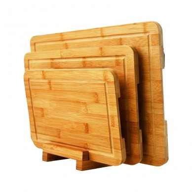 Wholesale Solid Wood Butcher Block 3 Pcs In 1 Set Bamboo Cutting Board With Stand Juice Groove Kitchen Schneidebrett Bambus