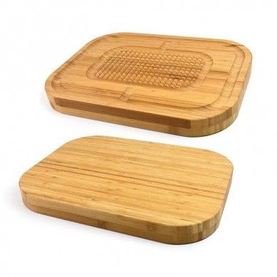 Extra Large Bamboo Heavy Duty Steak Butcher Block Turkey Carving Cutting Board with Deep Juice Groove and Spikes