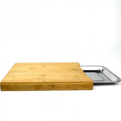 Bamboo Wood Cutting Board Kitchen Chopping Serving Board Slide-out White Ceramic Bowl Cutting Board with Juice Groove