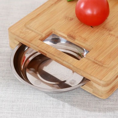 Kitchen Items Bamboo Chopping Block Cutting Board with 2 Round Bowl