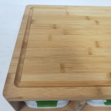 Extra Large Bamboo Cutting Board Set With Stackable Containers And Lock Lid, Built-in Grater For Easy Storage