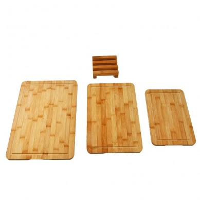 Wholesale Solid Wood Butcher Block 3 Pcs In 1 Set Bamboo Cutting Board With Stand Juice Groove Kitchen Schneidebrett Bambus
