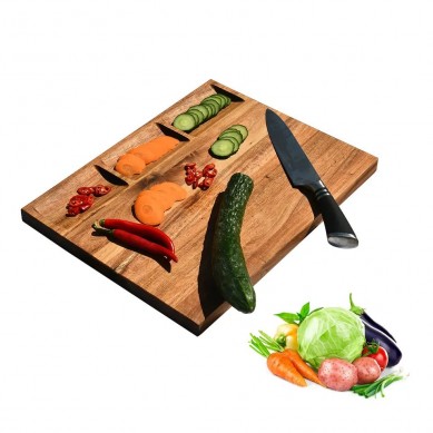 Eco-friendly Multi Purpose Double Side Large Acacia Wooden Chopping Board with Juice Groove & Handle Hole for Meat Vegetables