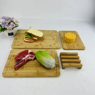 Wood Thick Chopping Block Bamboo Cutting Board Set of 3 with Stand