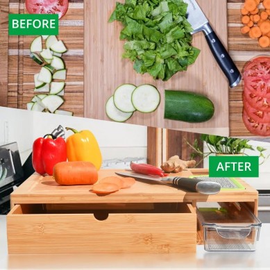 Wooden Cutting Board With Containers And Locking Lid Includes Built-In Grater For Food Storage Transport And Cleanup