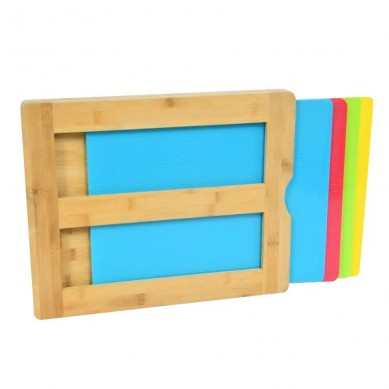 Extra Large Organic Bamboo Cutting Board with 7 Colored Silicone Cutting Mats