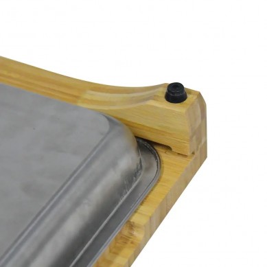 Large Bamboo Cutting Board with 2 Big Organizing Stainless Steel Trays Space Saver Design Eco Friendly