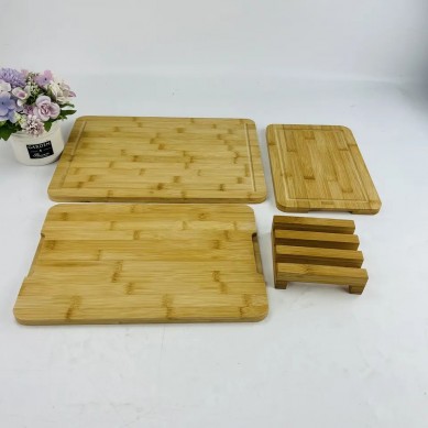 Wood Thick Chopping Block Bamboo Cutting Board Set of 3 with Stand