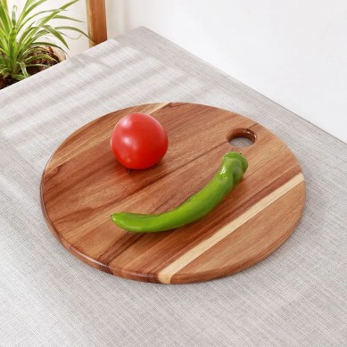 Custom Durable Acacia wood Round Chopping Cutting Board Wooden Pizza Serving Board with Handle