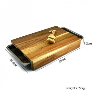 Eco friendly Wooden Meat Large Chopping Block Bamboo Cutting Board with Stainless Steel Trays