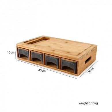All In One Mandalin Bamboo Storage Chopping Cutting Tidy Board With 4 Containers Drip Tray And Vegetable Grater Drawer Slicer