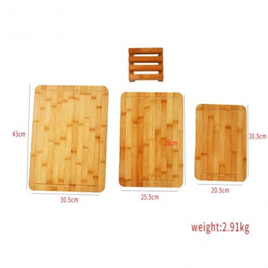 Wholesale Solid Wood Butcher Block 3 Pcs In 1 Set Bamboo Cutting Board With Stand Juice Groove Kitchen Schneidebrett Bambus