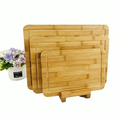 Wood Thick Chopping Block Bamboo Cutting Board Set of 3 with Stand