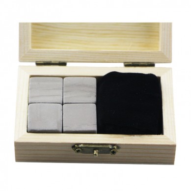 4 pcs of popular set Grey marble  Drinking Stones with High Quality Chilling  Whiskey Stones With Wooden Box