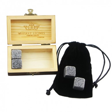 Hot product 4pcs of porphyry whiskey stone and black velvet bags into Outer Burning Wood Box high quality