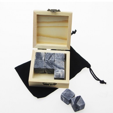 Cheap 9pcs Dark Grey Basalt Whiskey Stones with Natural Wooden Box