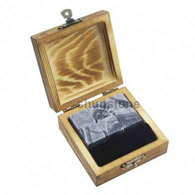 amazon top seller 6pcs of whiskey stone black velvet bag in wooden gift box