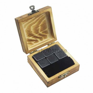 2019 top seller 6pcs of whisky rock polished whiskey stone set burning wooden boxes