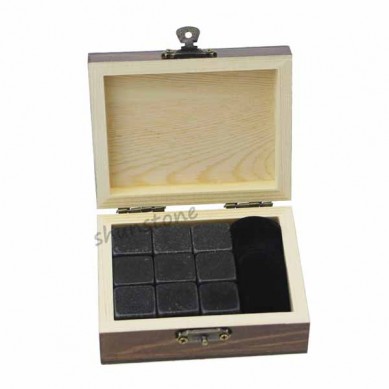 High Quality Customized Whiskey Stones Brand New Should You Refrigerate Whiskey with 9 pcs of Wood Tray Bulk Granite Stone