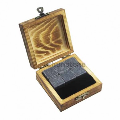 New product 6pcs of whisky stone  Black velvet bags burning wooden boxes